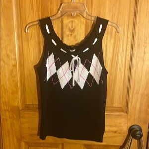 🔥RARE Black/White/Pink Argyle Sleeveless Knit Sweater, EUC